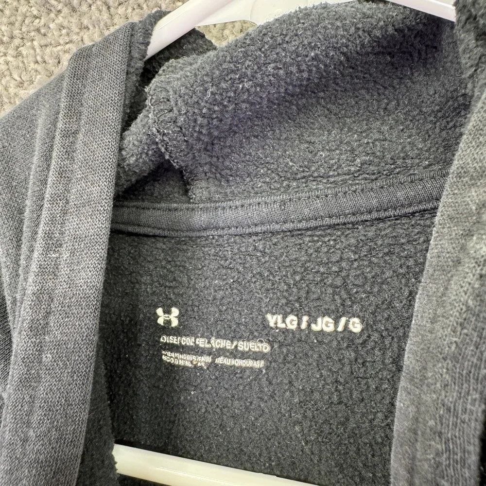 Under Armour Hoodie Boys Large Black Fleece Pullover Graphic Logo Kangaroo